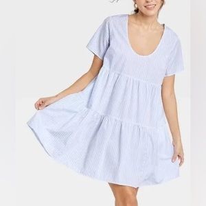 A New Day Mini Dress Flare Blue and White Stripe, Size XS, Never Worn